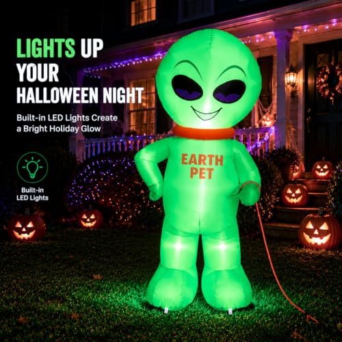 6 Ft Inflatable Alien Halloween Yard Decoration with LED Lights - Alien Variation