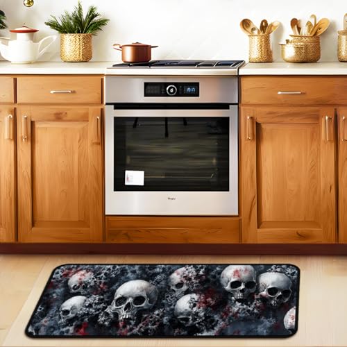 Skull Kitchen Floor Mat - Waterproof Rug Runner for Laundry, Bathroom, Mudroom, 17x51 Inches - Variation: Skull
