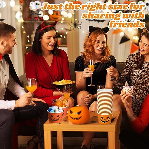 Halloween Paper Cups 9oz Disposable Pumpkin Ice Cream Bowls - Orange & Black Face, Pack of 100
