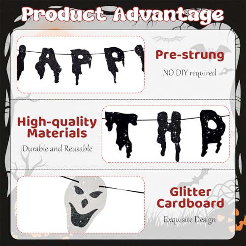 Halloween Birthday Banner with Ghost Masks - Spooky Party Decorations