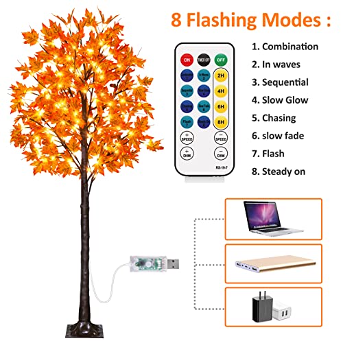 6ft Prelit Fall Maple Tree with 130 LED Lights, Dimmable & Flashing Modes - Indoor Outdoor Thanksgiving Decor