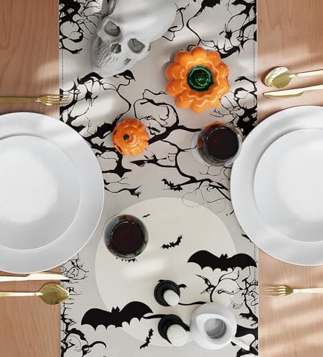 Halloween Ghost Witch Table Runner - 13x72 Inches Spooky Fall Decor - Variation of Halloween-witch Bats / 13"X72"