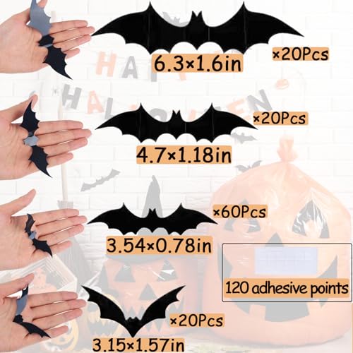 Halloween Bat Wall Decor Set - 3D Waterproof PVC Stickers for Indoor Outdoor Halloween Party