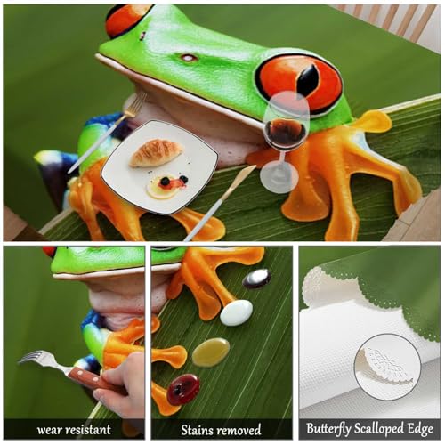 Tree Frog Tablecloth 52x70 Inch Rectangular Tropical Leaves Animal Decor