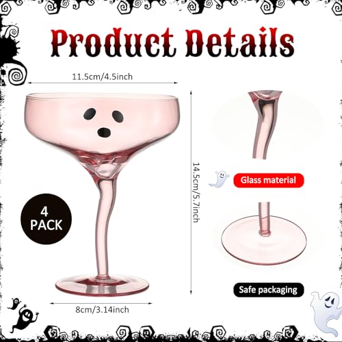 Halloween Ghost Martini Glasses - Pink, 4 Pack, 13 oz Cocktail Cups