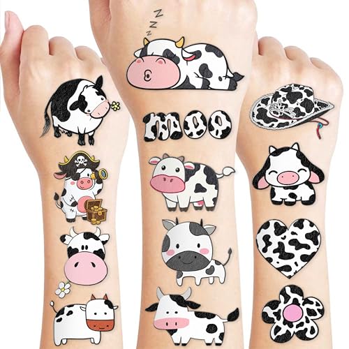 Kids Farm Animal Temporary Tattoos - Cow Design 96-Count Party Favors