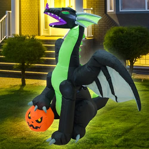 4FT Green Dinosaur Halloween Inflatable with LED Lights - Outdoor Yard Decor