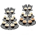 Race-Themed 2 Pack 3-Tier Cupcake Stand Checkered Flag Cardboard Tower Holder - Purple