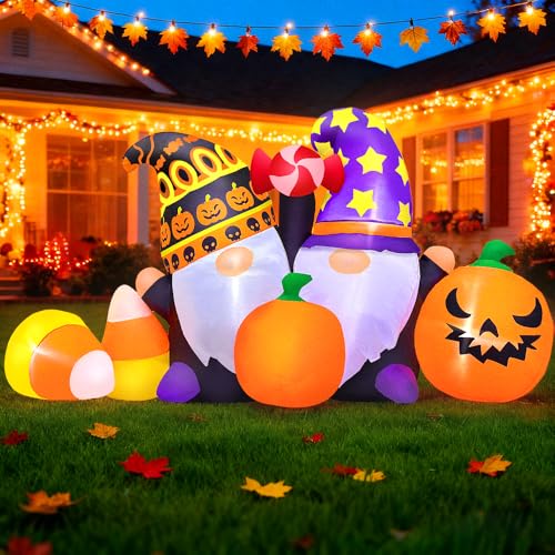 Halloween Inflatable Gnome Decoration with Pumpkins & LED Lights - 6FT Outdoor Indoor Yard Lawn Decor - Variation: Halloween Gnome