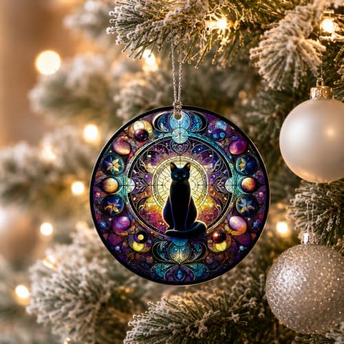 Cat Magic Ornament - Black Celestial Cat Christmas Decor - Variation of THIS listing