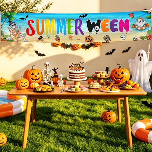 Summerween Party Banner Outdoor Halloween Decor 9.8x2ft for Garden Pool Beach