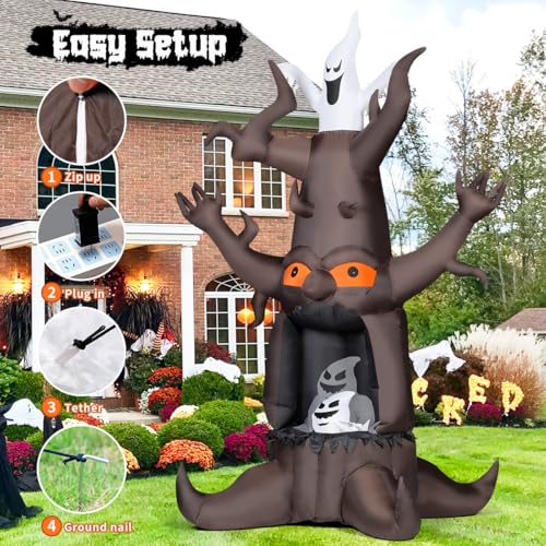 9 Ft Inflatable Halloween Dead Tree with Ghosts & LED Lights Outdoor Decor