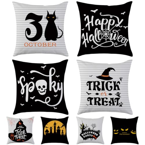 Halloween Pillow Covers 18x18 Set of 4 Double-Sided Decor - Black and Beige Variation