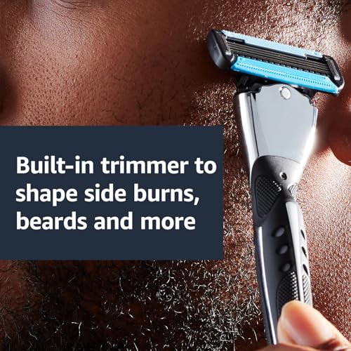 Men's 5-Blade Razor with Lubrication & Beard Trimmer - Hypoallergenic, Pivoting Head