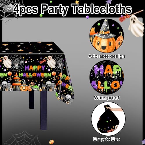 Avezano 4 Pack Halloween Tablecloths Ghost Pumpkin Haunted House Skeleton Party Decor