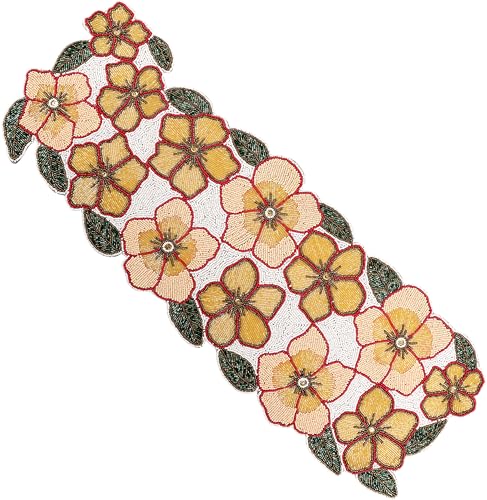 Beaded Table Runner Yellow & Green 36x13 Inches - Handcrafted Decor