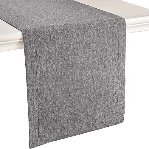 Large Linen Farmhouse Table Runner - Waterproof Burlap Style, 14x108 Inch Dark Grey - Outdoor & Wedding Decor
