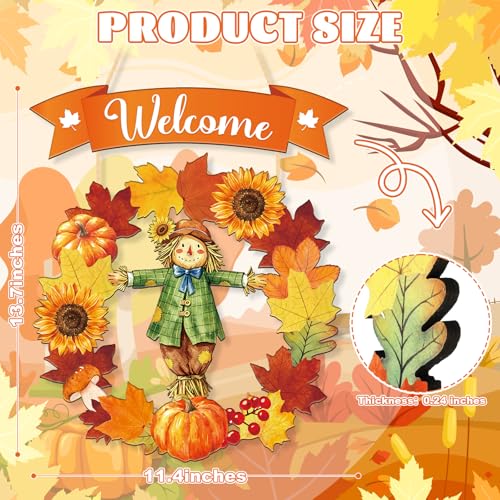 Wooden Fall Welcome Door Hanging Wreath Decor - Scarecrow Design