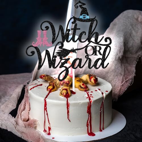 Black Glitter Witch or Wizard Cake Topper - Halloween & Gender Reveal Decor