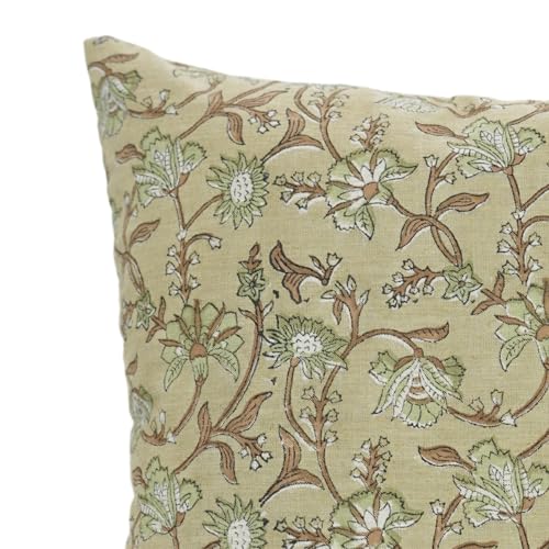 Light Green Handmade Block Print Pillow Cover 16x16 Inches Throw Cushion for Sofa