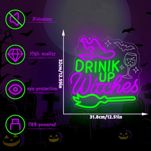 Drink Up Witches Halloween Neon Sign Wall Decor Dimmable LED Light