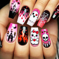 Halloween Press On Nails Set - Glossy Pink Blood Ghost Skull Spiders Variation 59