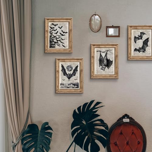 Dark Academia Gothic Bat Wall Art Decor Set of 4 - 12x16 Inches - Unframed A.bat Variation