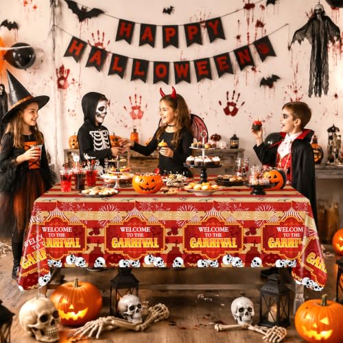 Halloween Circus Clown Plastic Tablecloth - Red, 108x54 Inches, 3 Pack
