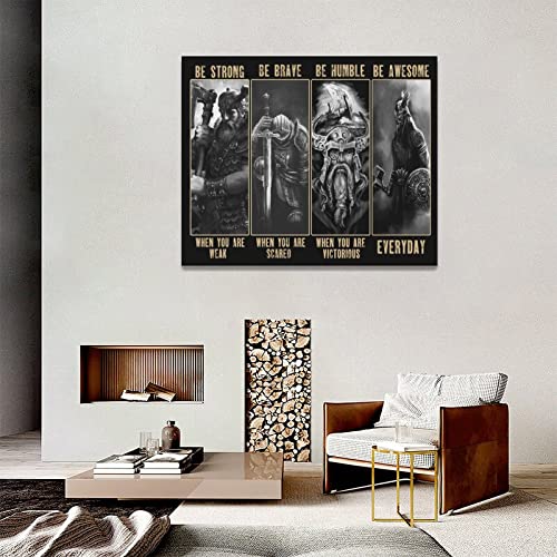 Viking Warrior Wall Art Canvas Print - Motivational Home Decor for Bedroom & Living Room 20x16