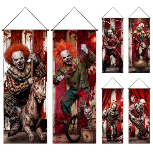 Halloween Circus Banner Set - 6 Spooky Hanging Decorations for Parties & Outdoor Use