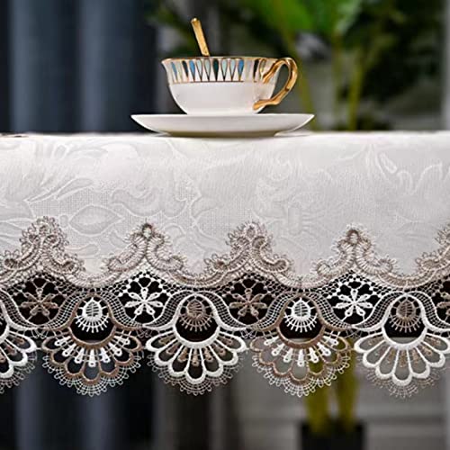 Beige Embroidered Lace Oval Tablecloth - 23.6 x 47 Inches Dust Cover
