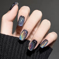 Black Chrome Metallic Cat Eye Press-On Nails Medium Square - 24 Pack, Variation of Medium Square-01 Black Colorful