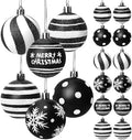 Black and White Christmas Ornaments Set - 12 Shatterproof Holiday Decorations