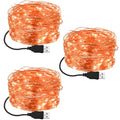 USB Fairy Lights Set - 3 Pack 16 ft Orange String Lights for Holiday & Party Decor