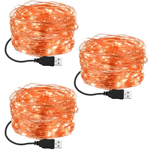 USB Fairy Lights Set - 3 Pack 16 ft Orange String Lights for Holiday & Party Decor