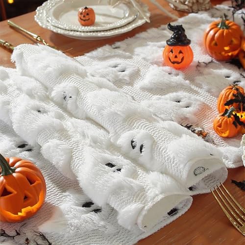Halloween Plush Ghost Table Runner - 13x72 Inch Spooky Home Decor
