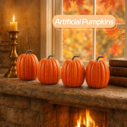 Large Artificial Pumpkin Set - Faux Autumn Decor for Halloween Thanksgiving Christmas
