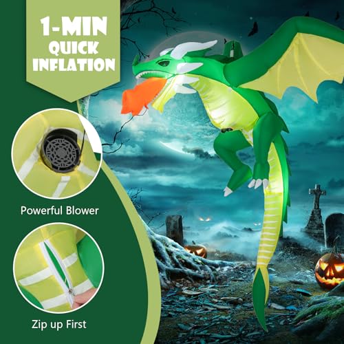 Halloween Inflatable Flying Fire-Breathing Dragon with LED Lights, 5.2Ft Outdoor Yard Decoration