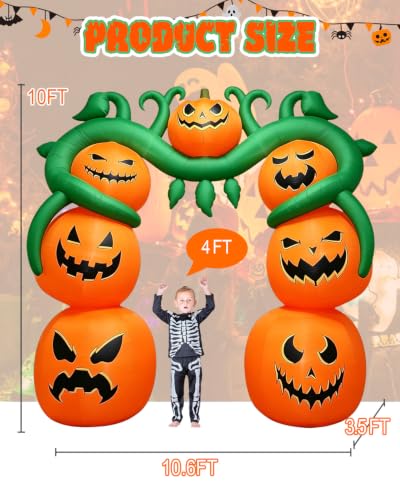 Giant 10FT Halloween Inflatable Pumpkin Vine Archway with 9 LED Lights - Outdoor Yard Decoration - Pumpkin Vine Arch