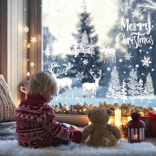 Christmas Window Clings 9 Sheets Winter Forest Snowflakes Reusable Decor