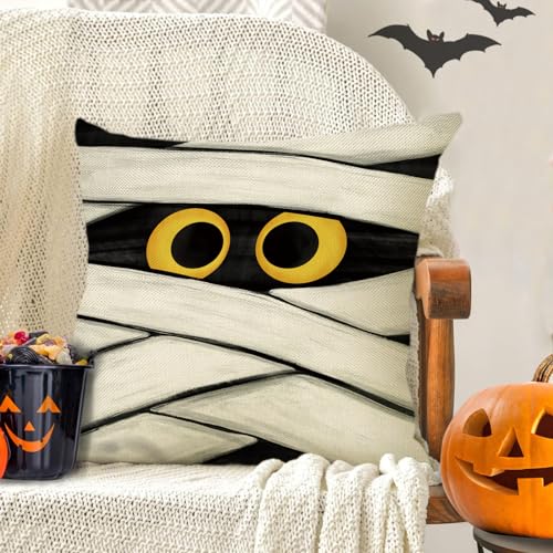 20x20 Inch Halloween Jack O Lantern Throw Pillow Cover - Spooky Face, Pack of 4