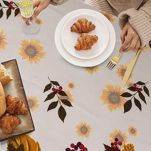 Pumpkin Sunflower Fall Thanksgiving Double Border Tablecloth - Oval 60 x 102 Inches