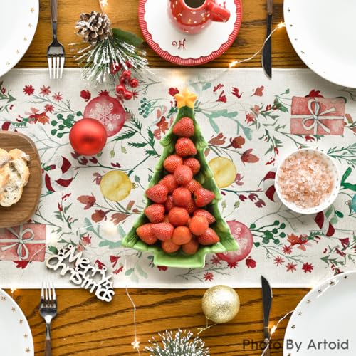13x120 Inch Floral Christmas Table Runner - Beige Winter Kitchen Decor