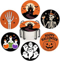 Halloween Ghost & Skeleton Coasters Set of 6 - Ceramic Stone Drink Protectors with Cork Bottom & Holder - Skeleton Castle Ghost Variation