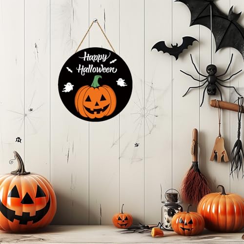 Halloween Door Sign - Cute Pumpkin Ghosts Bats Happy Halloween Decoration