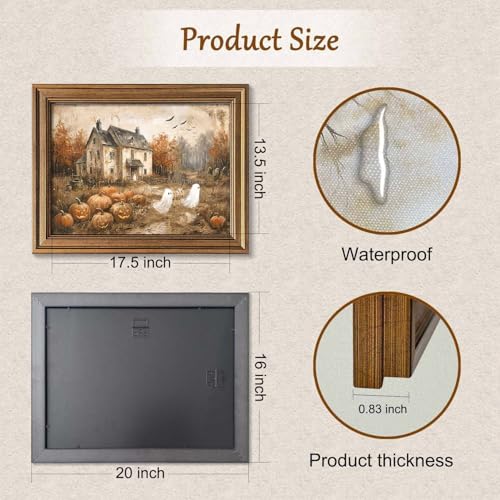 Halloween Wall Art - Haunted House & Pumpkin Canvas Print, 20" x 16" - Rustic Ghost & Autumn Decor - Variation Haunted House & Pumpkin