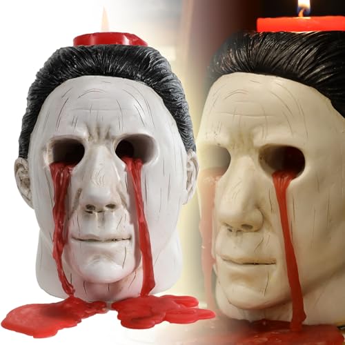 Halloween Candle Holder with Bleeding Eyes Horror Decor - Resin Statue, White