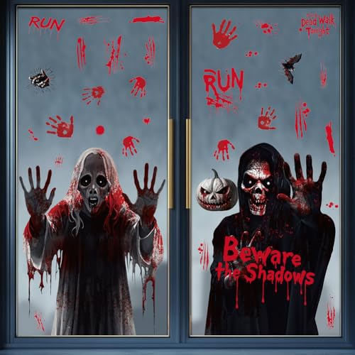 Halloween Window Clings Decorations - Scary Ghost & Blood Stickers - Red-14