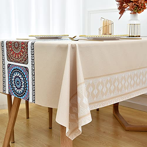 Vinyl Rectangular Tablecloth 55x70 Inch for Outdoor & Indoor Use - Beige