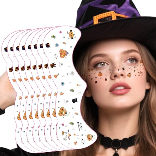 Halloween Temporary Fake Tattoo Sticker Kit - Colorful Cute Pumpkin Design - 8 Sheets